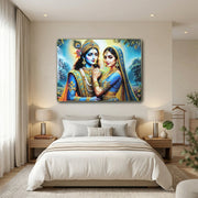 Decorative Radha Krishna artwork wall panel for living room or temple