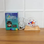 Wooden base supporting 3D LED planet night light lamp