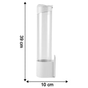 Dimensions view of wall-mounted paper cup dispenser