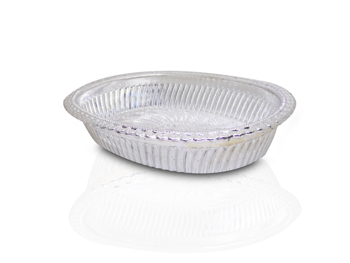 Side view of a shining silver gift tray, perfect for festive occasions.