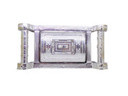 Close-up of a silver gift box with royal design, ideal for special occasions.
