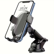 Adjustable phone holder with extendable arm and 360-degree rotation