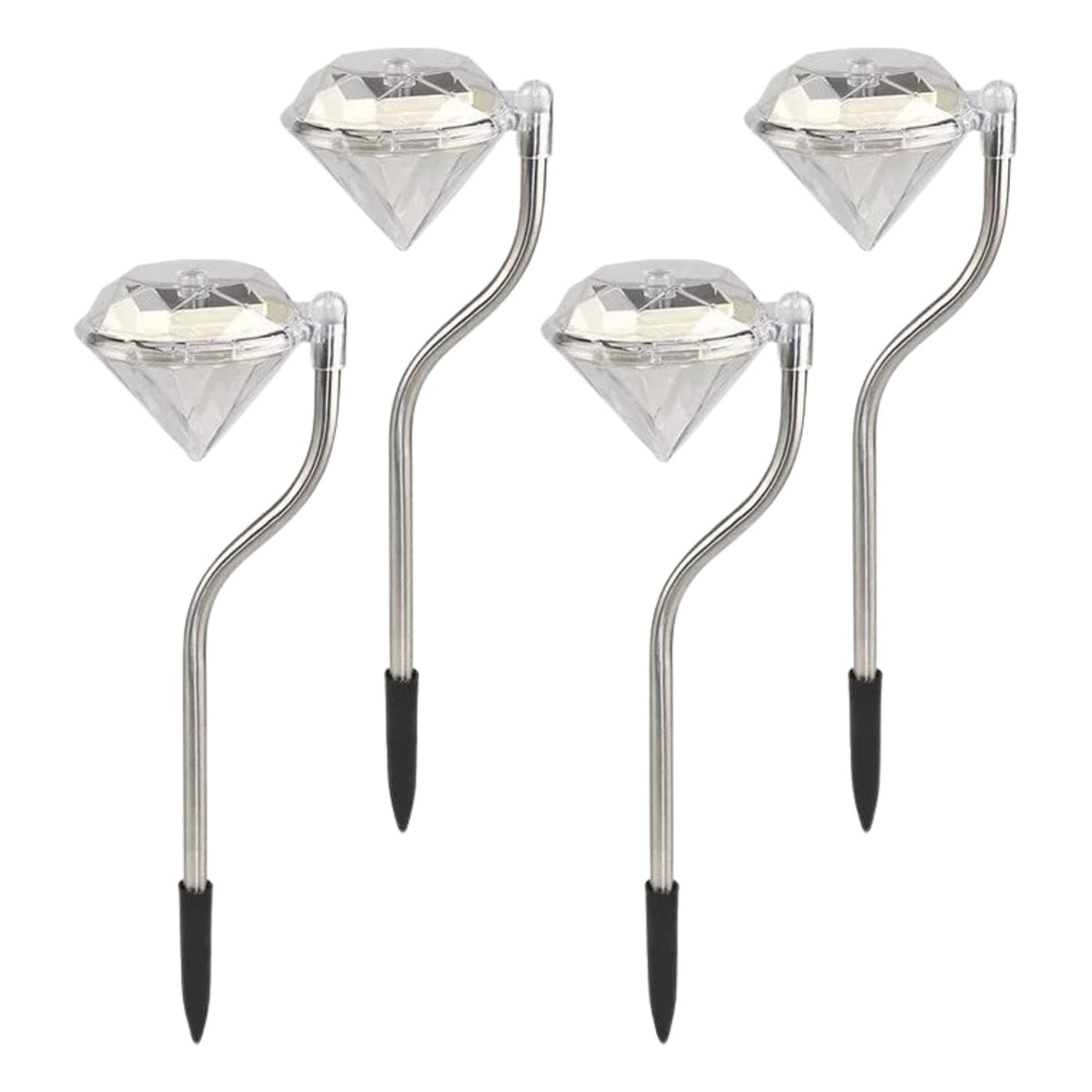 Overhead view of diamond solar garden light showing crystal head and LED glow