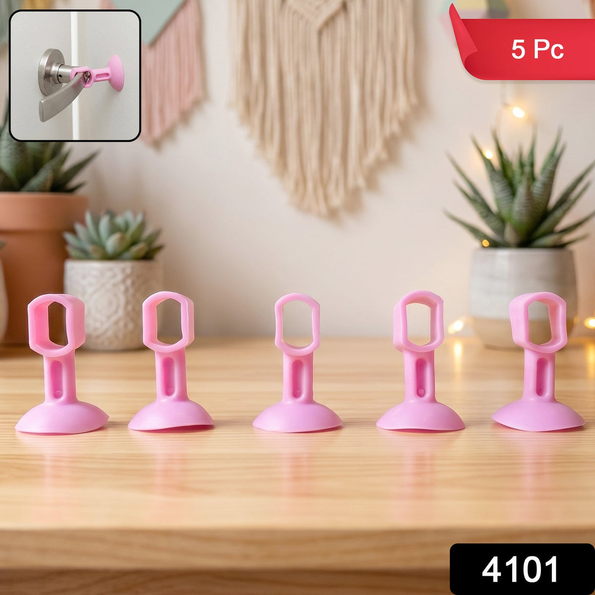 Close-up of silicone door stopper with suction base on smooth surface