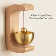 Meditation bell resting on sturdy wooden stand