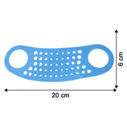 Size illustration showing face mask ear saver strap dimensions and fit