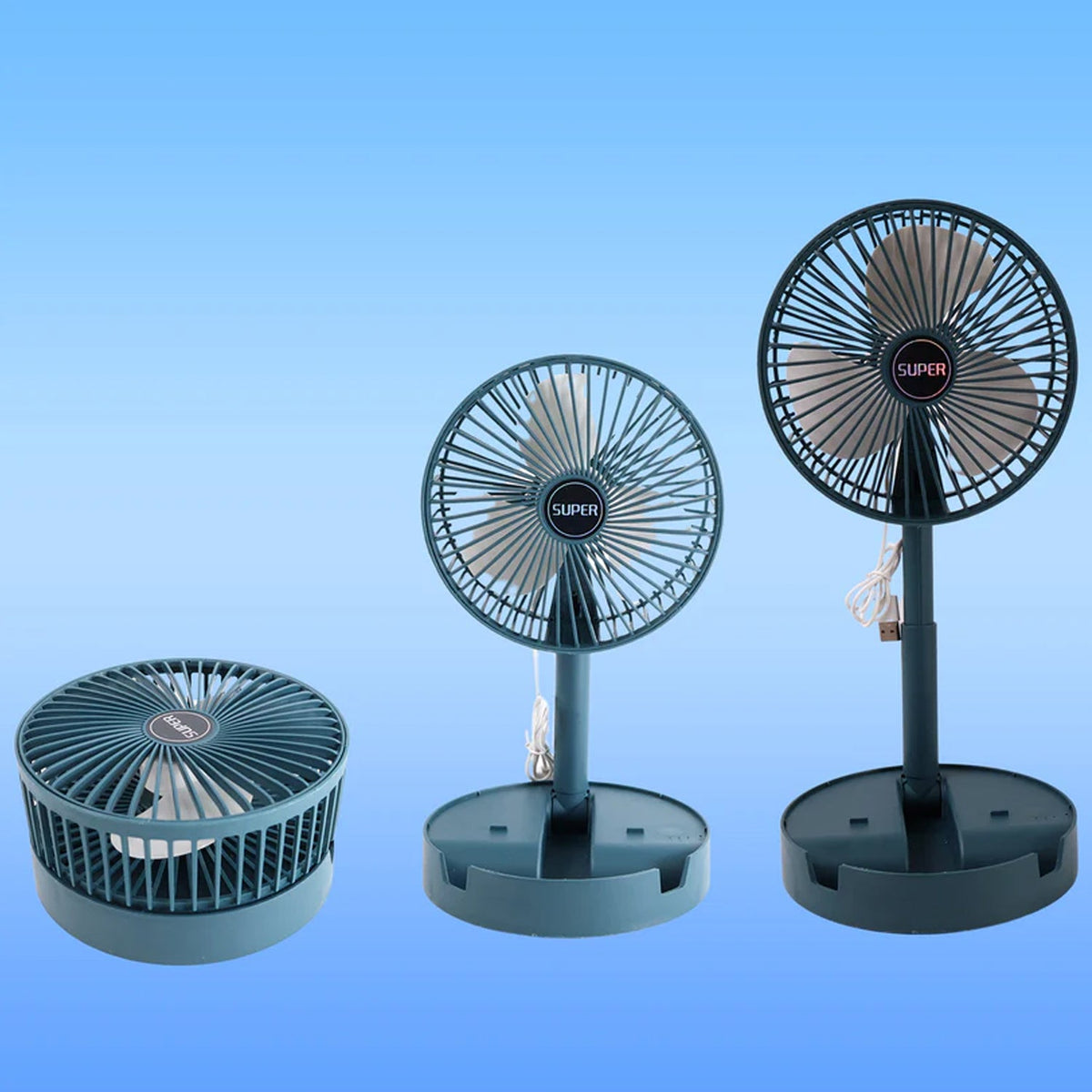 Foldable Mini USB Desk Fan with adjustable angle and quiet motor on white background