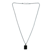 Close-up of men's stainless-steel box chain design on pendant necklace