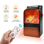 Compact electric room heater with clear digital temperature display on top.