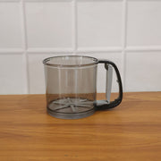 Kitchen baking gadget plastic flour sieve cup in use