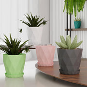 Modern geometric diamond design plastic flower pot with tray