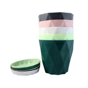 Combo of 5 plastic flower pots with diamond pattern and drain trays