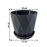 Outdoor placement of durable diamond design plastic flower pots with trays