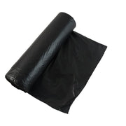 Thick black waste disposal bag, demonstrating its tear-resistant quality.