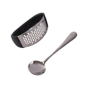 Compact garlic press and spoon set for efficient kitchen use