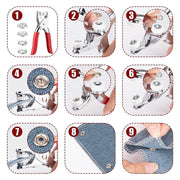 Full kit view of snap button plier set with pliers and assorted studs