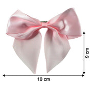 Size reference image of satin hair bow clip showing length and width dimensions