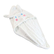 Hooded hair drying cap secured with button loop for easy use