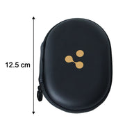 Size comparison of the protective earbud carrying case.