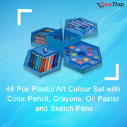 Happy child opening their new 46 Pcs Kids Art Set, ready to start a creative project.