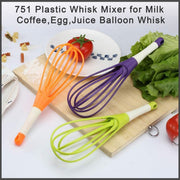 Durable plastic balloon whisk perfectly suitable for egg and juice mixing.