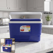 Close-up of blue 6 litre insulated ice cooler with lid