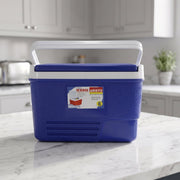Blue insulated cooler box for hot and cold storage