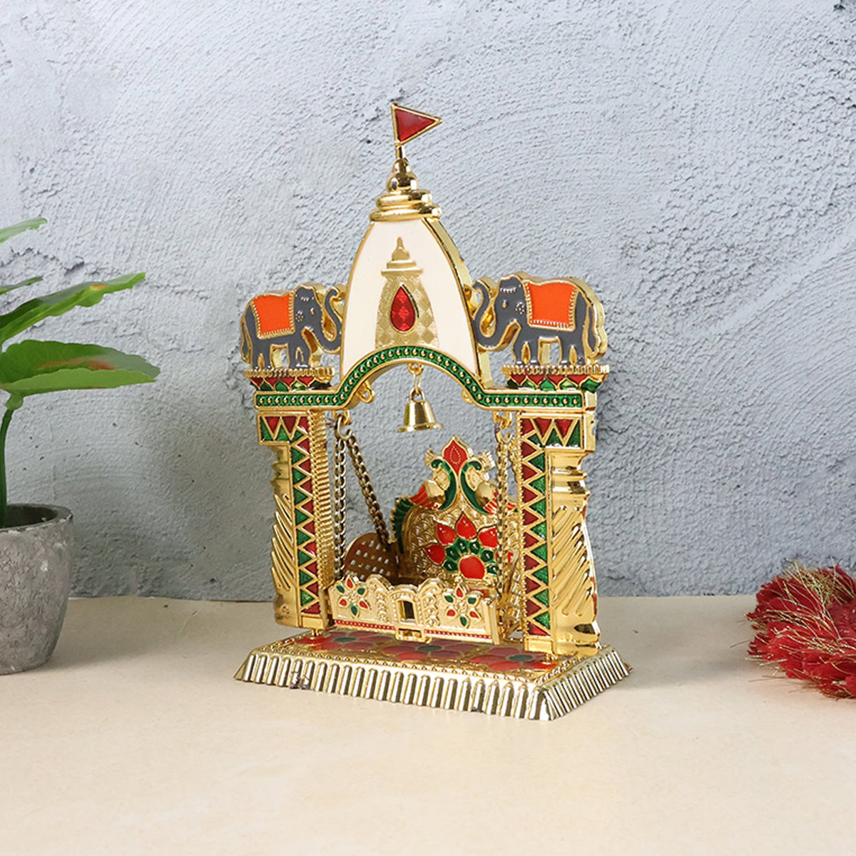 Decorative pooja mandir ornament with traditional elephant design