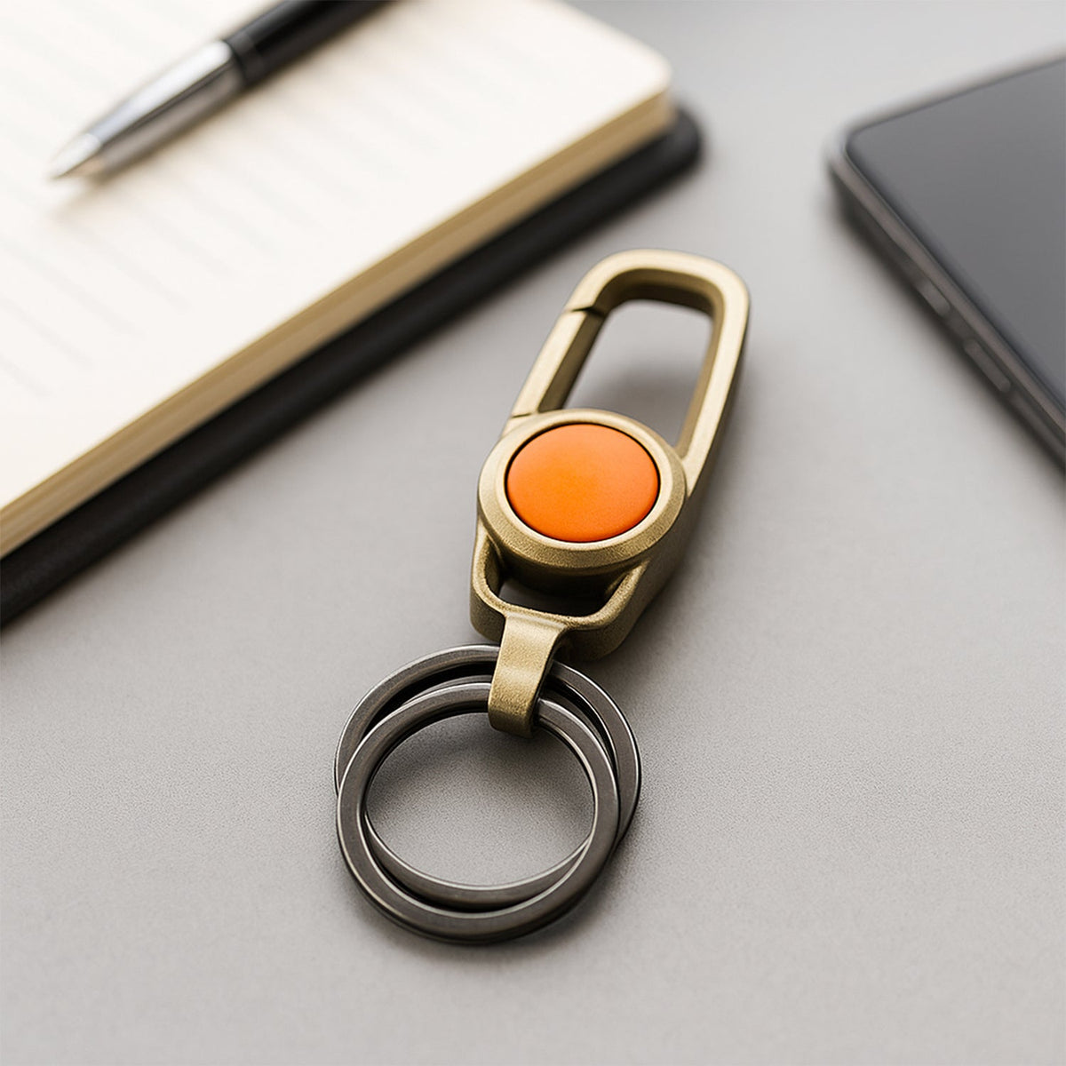 Side view of durable metal keychain carabiner clip hook for secure key holding