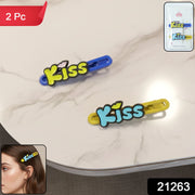 Two-piece Kiss cartoon letter snap hair clips in playful design