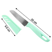 Side view of kitchen knife illustrating stainless steel blade and handle design