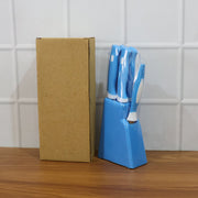 All components of the Stainless Steel Knife Set and peeler neatly arranged.