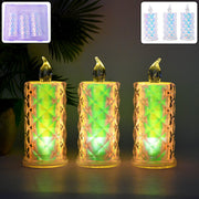 Set of 3 LED flameless decorative candle lights with crystal pattern