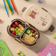 Kids lunch box with motivational "Believe in Yourself" teddy lid design