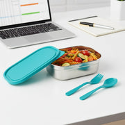 Closed stainless steel lunch box ideal for travel and office use