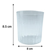 Modern glass drinkware set, conveniently stackable and suitable for hosting guests.
