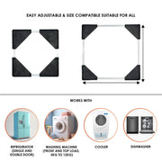 Adjustable frame appliance stand set up indoors under refrigerator base