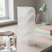 Plastic organizer showing multiple slots for office supplies