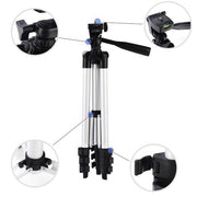 An adjustable height camera tripod from Gambit featuring a flexible 3-way pan head.