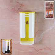 Wall-mounted plastic bag dispenser neatly installed in a modern kitchen.