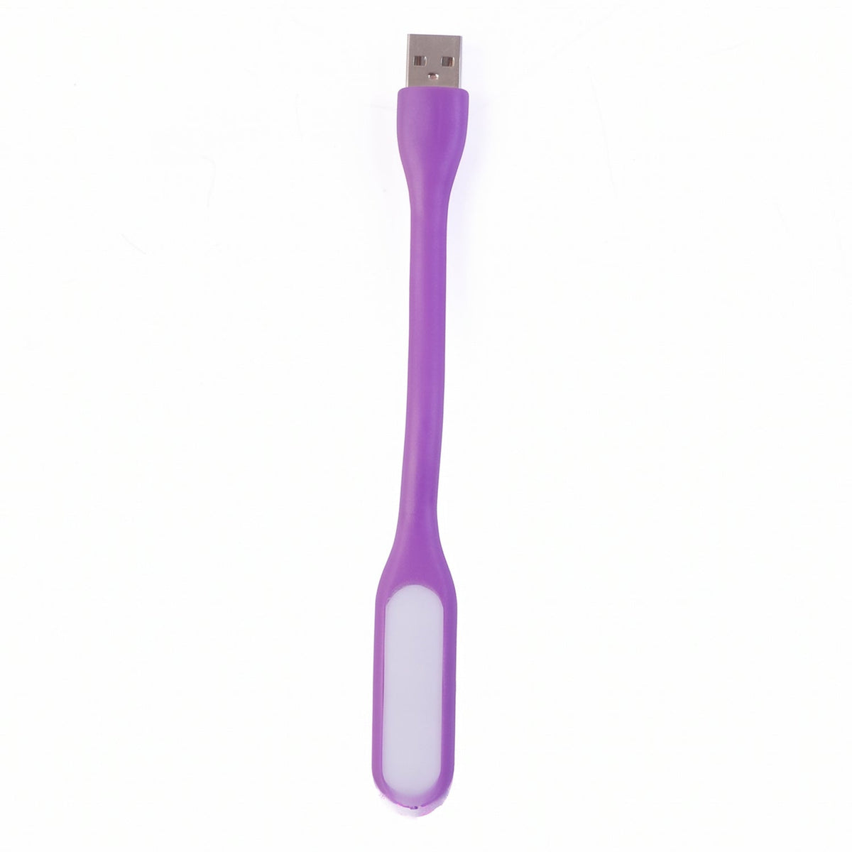 Purple USB-powered LED light effectively illuminating a compact workspace.