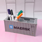 Container-style pen holder with organized compartments for stationery