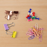 Bright, colourful stationery clips and pins from office set