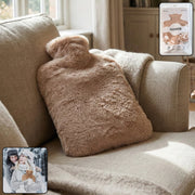 PVC hot water bag with soft fur cover for pain relief and warmth