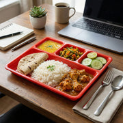 Plastic serving tray designed for neat food serving and portion control