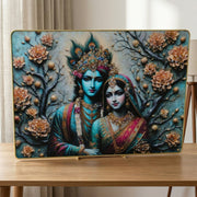 Vibrant Radha Krishna wall art framed in wood