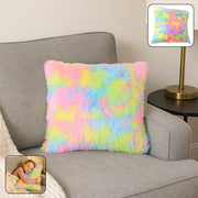Soft plush rainbow cushion pillow with vibrant multicolor pattern