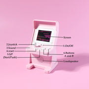 Front view of retro mini arcade game console with joystick controller