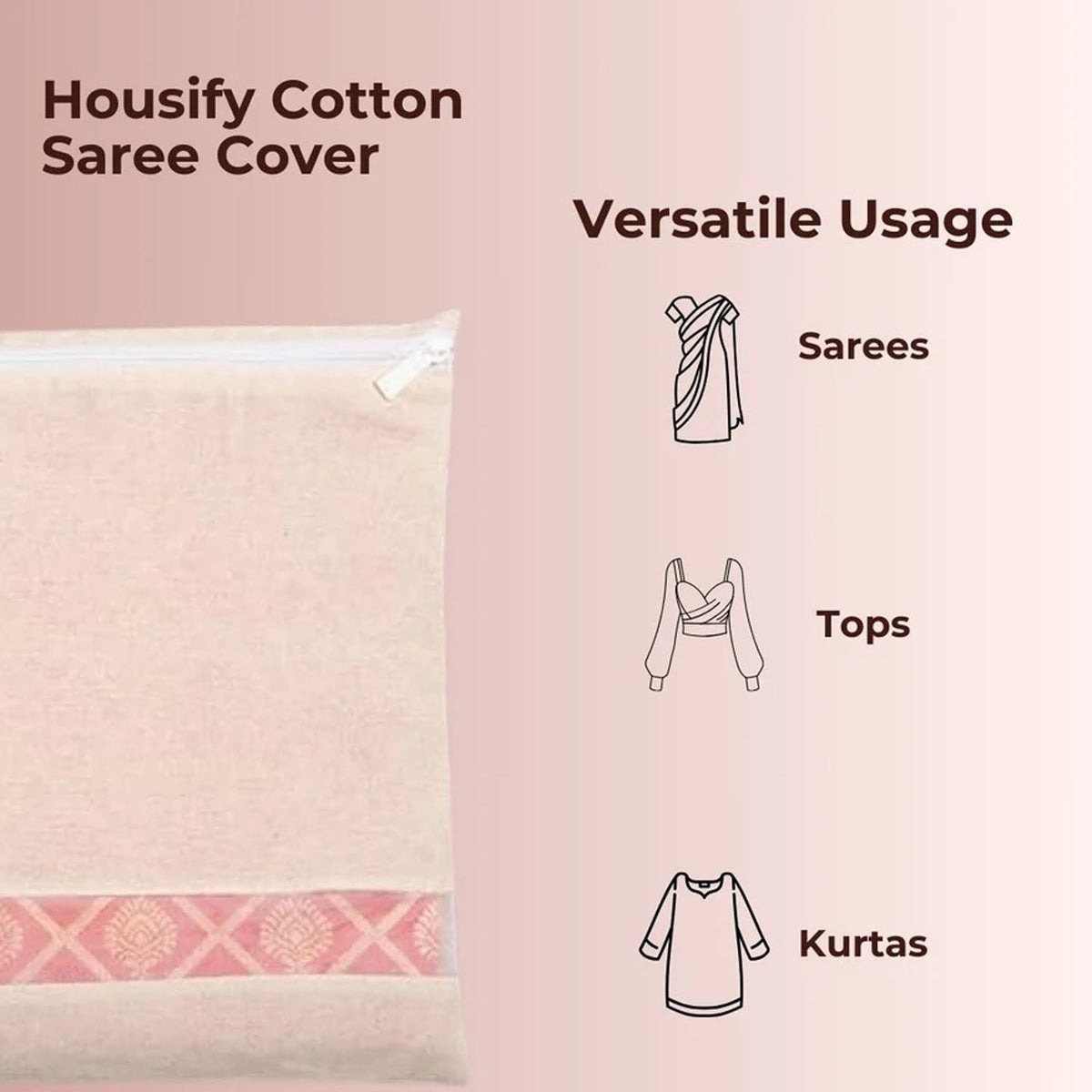 Close-up of zip closure on saree storage pouch showing secure protection