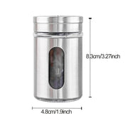 Measurement image showing dimensions of stainless steel spice jar